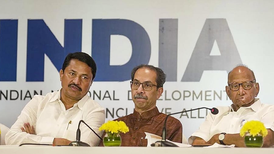 <div class="paragraphs"><p>NCP supremo Sharad Pawar, Shiv Sena (UBT) chief Uddhav Thackeray and Maharashtra Congress President Nana Patole at a press conference in Mumbai. </p></div>