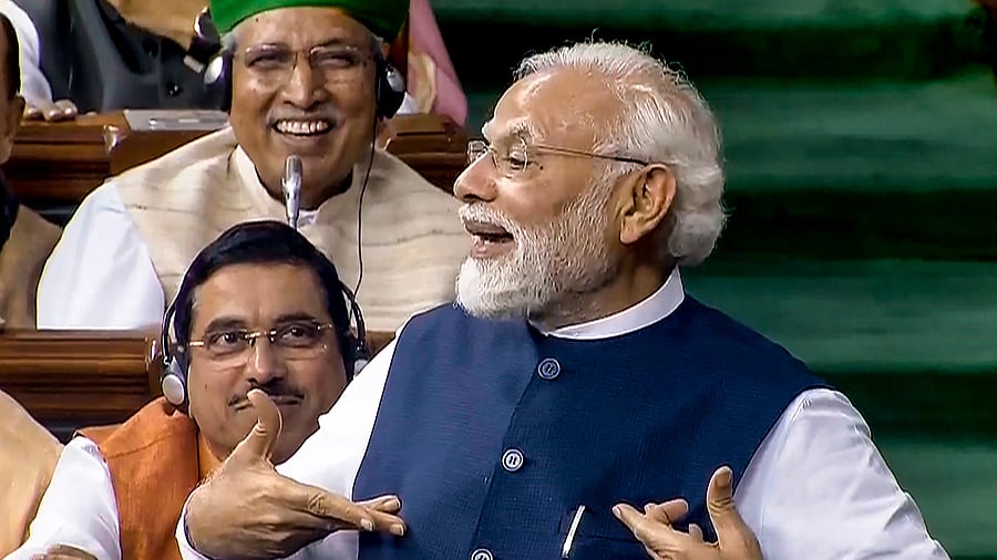 <div class="paragraphs"><p>Prime Minister Narendra Modi replies to the Motion of No-Confidence in the Lok Sabha in the Monsoon session of Parliament, in New Delhi, Thursday, Aug. 10, 2023.</p></div>