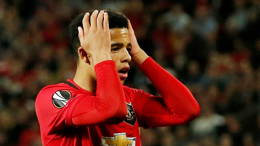 <div class="paragraphs"><p> Mason Greenwood reacts after a missed chance.</p></div>