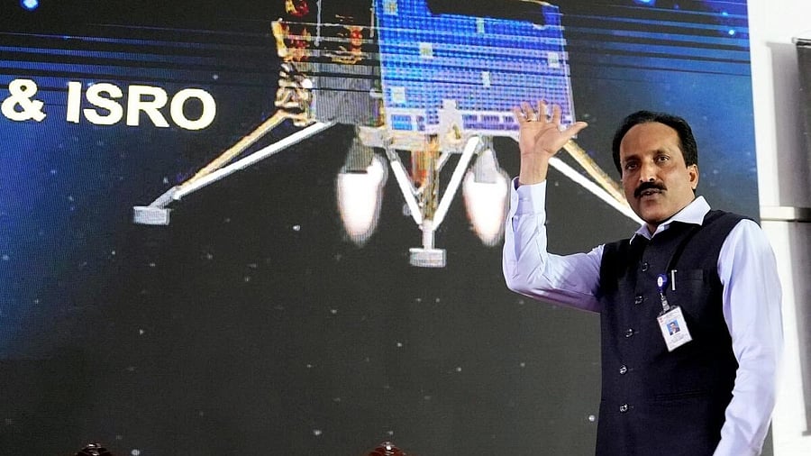 <div class="paragraphs"><p>ISRO Chairman S. Somanath arrives to address the media after the successful soft landing of Chandrayaan-3 on the surface of the moon.&nbsp;</p></div>