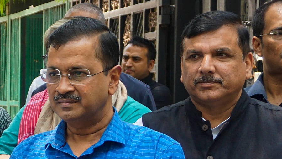 <div class="paragraphs"><p>Arvind Kejriwal and jailed AAP leader Sanjay Singh.</p></div>