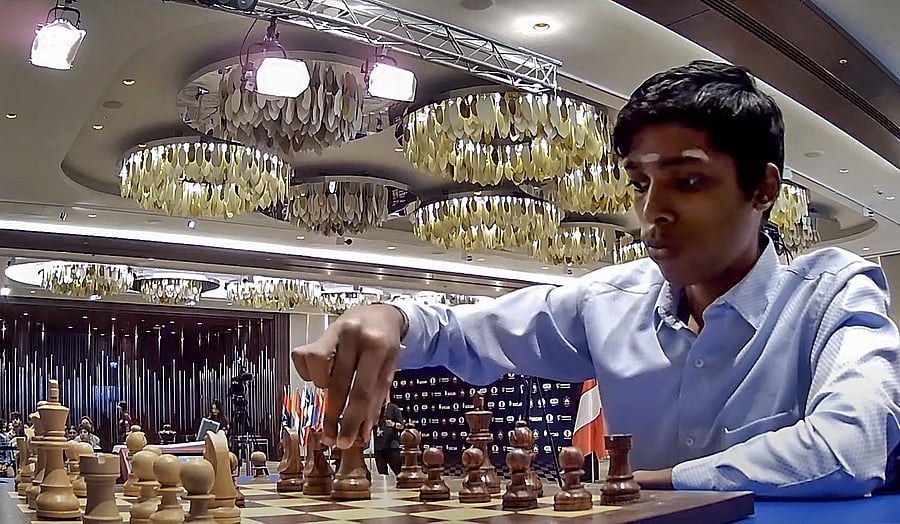 <div class="paragraphs"><p> Indian Grandmaster R Praggnanandhaa during the second tie-breaker match of the Chess World Cup 2023 final against Norwegian Grandmaster and World No. 1 player Magnus Carlsen, in Baku</p></div>