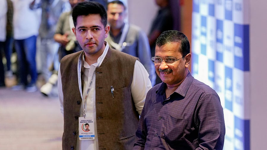 <div class="paragraphs"><p>AAP convenor and Chief Minister of Delhi Arvind Kejriwal with party leader Raghav Chadha arrives for the I.N.D.I.A alliance meeting, at a hotel in Mumbai.&nbsp;</p></div>