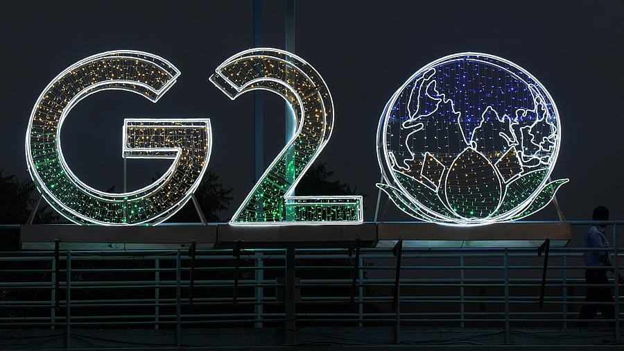 <div class="paragraphs"><p>Illuminated G20 logo in Delhi. </p></div>