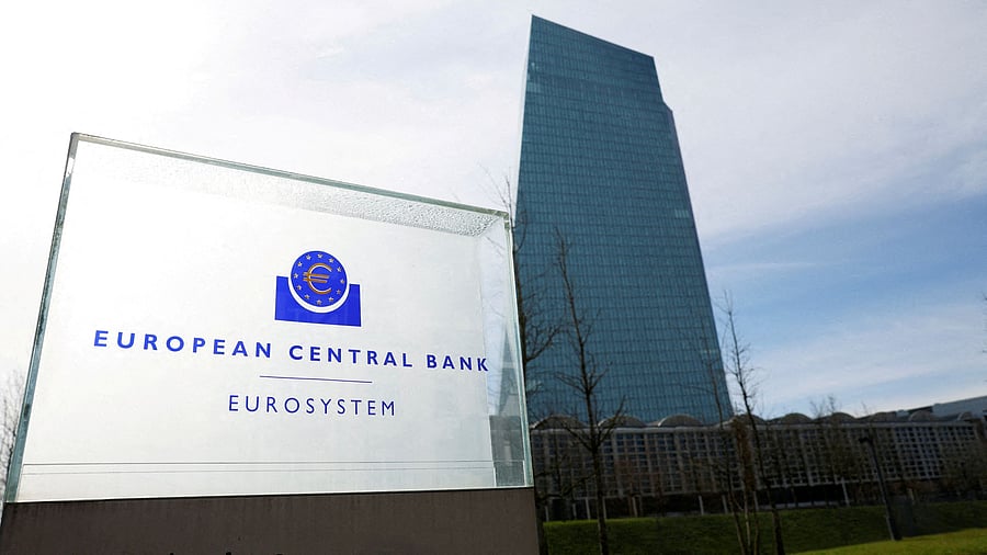 <div class="paragraphs"><p>A view shows the logo of the European Central Bank  outside its headquarters in Frankfurt.</p></div>