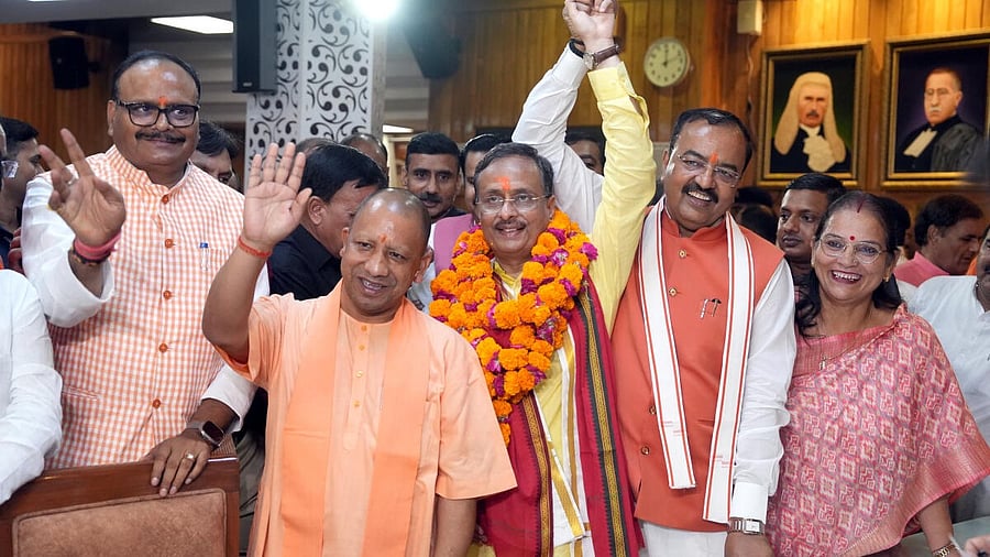 <div class="paragraphs"><p>Sharma filed his nomination in presence of Chief Minister Yogi Adityanath, Deputy Chief Ministers Brajesh Pathak and Keshav Prasad Maurya. </p></div>