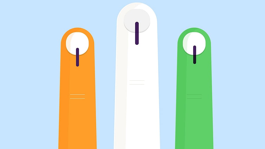 <div class="paragraphs"><p>Representative image showing three fingers with the Indian tricolour, and with the indelible ink that is applied after voting.</p></div>
