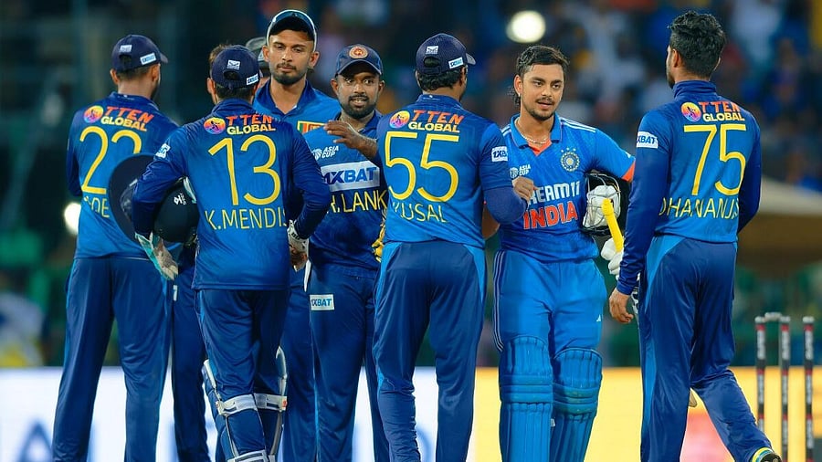 <div class="paragraphs"><p>Indian batsman Ishan Kishan shakes hands with Sri lankan players after India won the Asia Cup, in Colombo, Sri Lanka, Sunday, Sept. 17, 2023.</p></div>