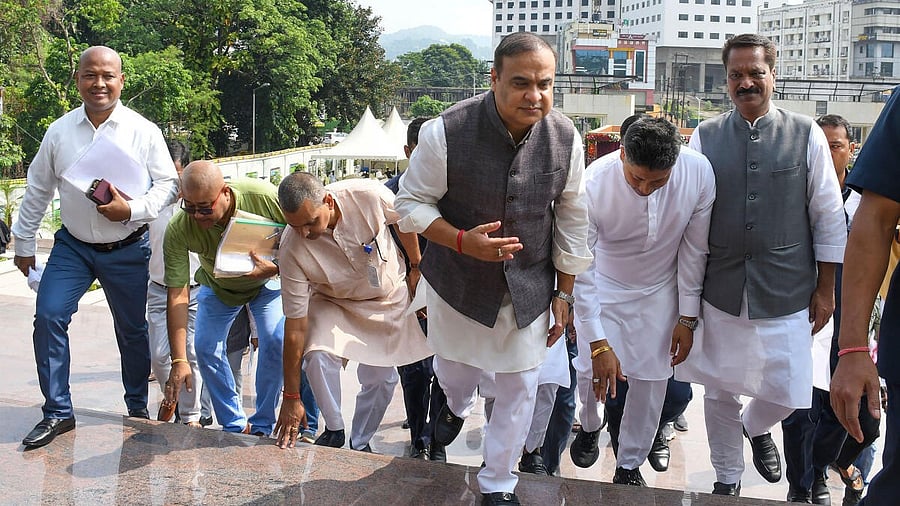 <div class="paragraphs"><p>Assam Chief Minister Himanta Biswa Sarma arrives to attend the first day of the Autumn session of the State Assembly, in Guwahati, Monday, Sept. 11, 2023.</p></div>