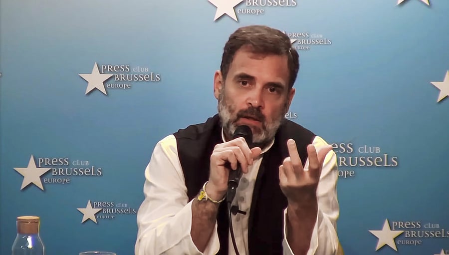 <div class="paragraphs"><p> Congress leader Rahul Gandhi speaks during a media interaction at the Brussels Press Club, Belgium, Friday, Sept. 8, 2023. </p></div>
