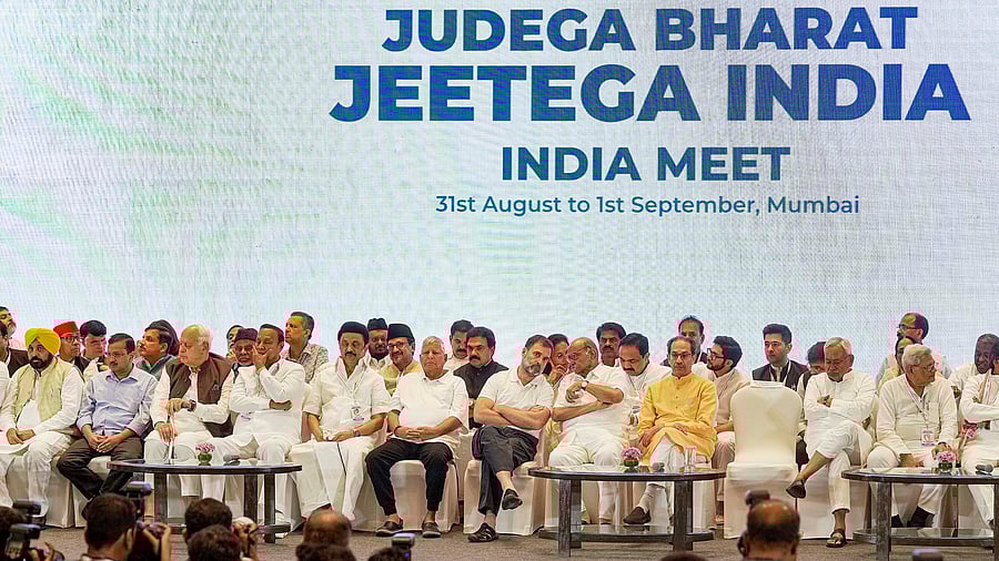 <div class="paragraphs"><p>Opposition leaders during the Indian National Developmental Inclusive Alliance (I.N.D.I.A) meeting, in Mumbai, Friday, Sept. 1, 2023.</p></div>