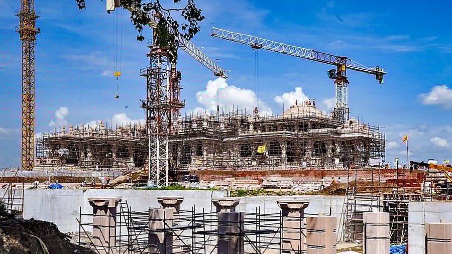 <div class="paragraphs"><p>Construction work under way for the Ram Janmabhoomi Mandir, in Ayodhya.</p></div>
