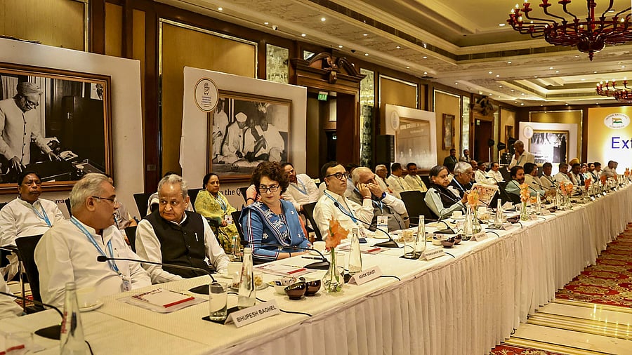 <div class="paragraphs"><p>Congress leaders during the second day of Congress Working Committee (CWC) meeting, in Hyderabad, Sunday, Sept. 17, 2023.</p></div>
