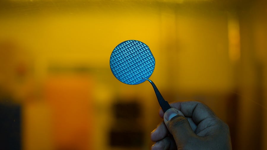 <div class="paragraphs"><p>Two-inch GaN-on-silicon wafer with power transistors developed at CeNSE, IISc. </p></div>