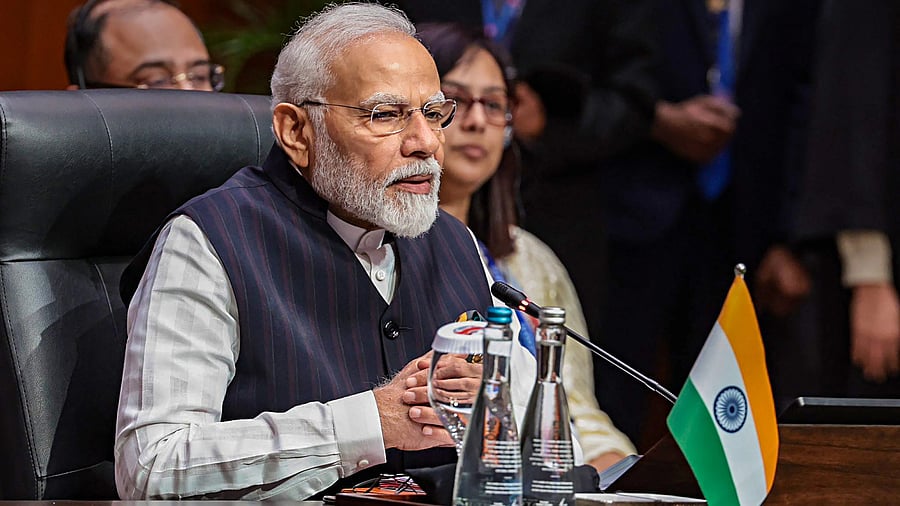 <div class="paragraphs"><p>**EDS: IMAGE VIA @MEAIndia** Jakarta: Prime Minister Narendra Modi addresses the 20th ASEAN-India Summit, in Jakarta, Thursday, Sept 7, 2023.</p></div>