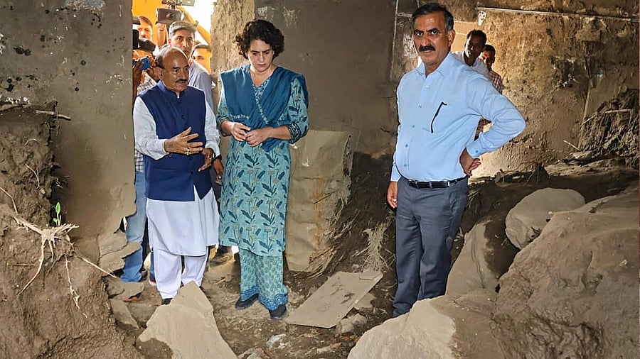 <div class="paragraphs"><p>Congress General Secretary Priyanka Gandhi, Himachal CM Sukhvinder Singh Sukhu and others visit the flood-affected areas, in Mandi district. </p></div>