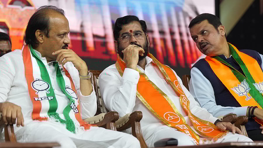 <div class="paragraphs"><p>Maharashtra Chief Minister Eknath Shinde with Deputy Chief Ministers Devendra Fadnavis and Ajit Pawar. </p></div>