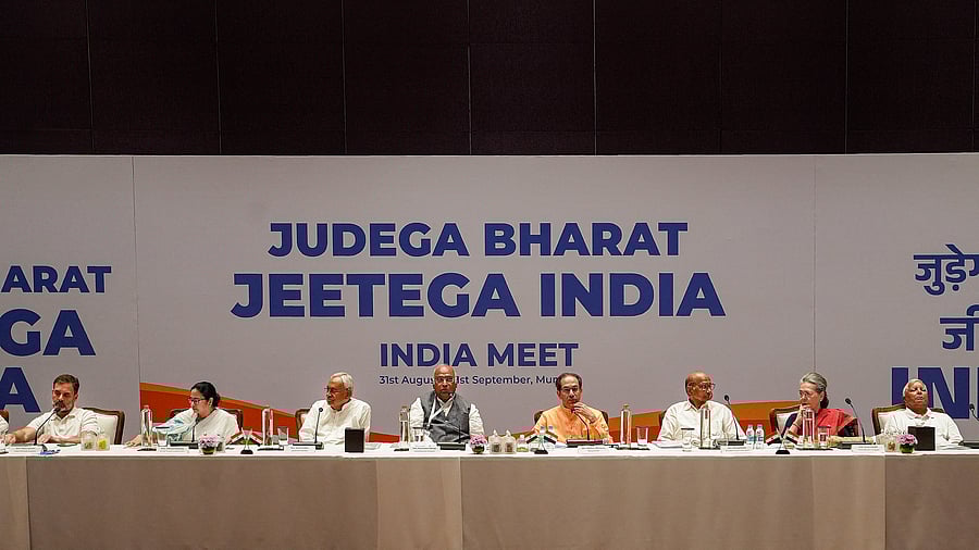 <div class="paragraphs"><p>Congress leader Rahul Gandhi, West Bengal CM and TMC supremo Mamata Banerjee, Bihar CM Nitish Kumar, Congress President Mallikarjun Kharge, Shiv Sena (UBT) Chief Uddhav Thackeray, NCP Chief Sharad Pawar, Congress leader Sonia Gandhi, RJD chief Lalu Prasad Yadav pictured during the I.N.D.I.A meet in Mumbai, September 1, 2023.</p></div>