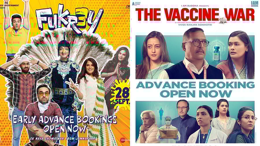 <div class="paragraphs"><p>Fukrey 3 and The Vaccine War posters.</p></div>