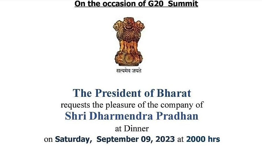 <div class="paragraphs"><p>An image of the invitation by the 'President of Bharat' sent to leaders for the G20 summit in New Delhi.</p></div>