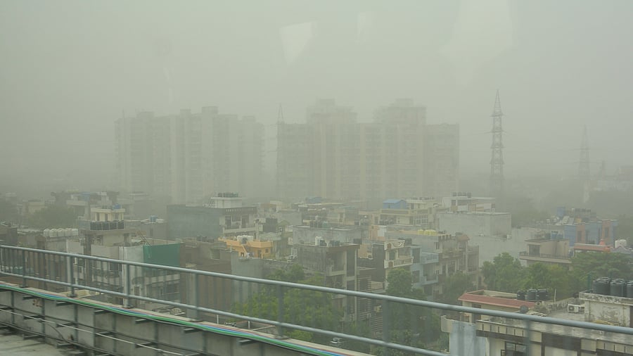 <div class="paragraphs"><p>A view of dust-shrouded area from as the strong winds swept across Delhi NCR affecting the air quality, in Ghaziabad.</p></div>