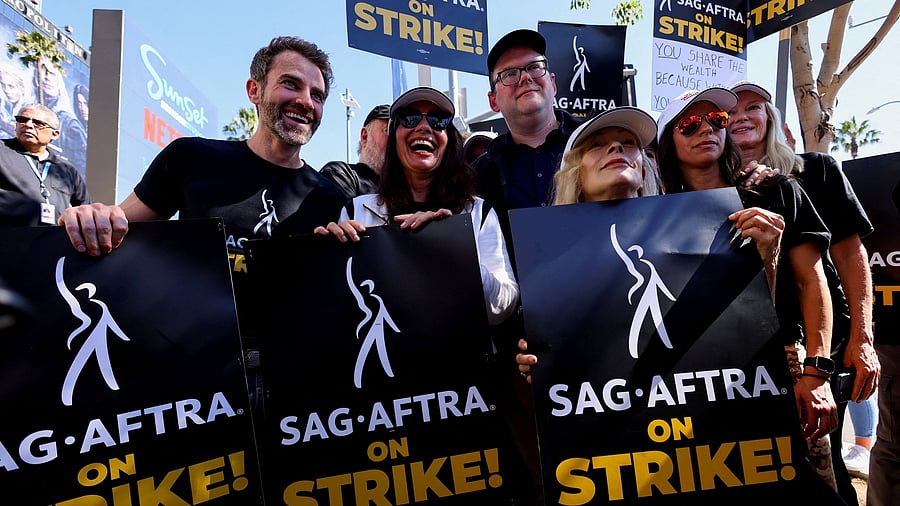 <div class="paragraphs"><p>SAG-AFTRA union President Fran Drescher and Duncan Crabtree-Ireland, SAG-AFTRA National Executive Director and Chief Negotiator, demonstrate as SAG-AFTRA actors join the Writers Guild of America  in a strike against the Hollywood studios, on the picket like outside of Netflix offices in Los Angeles, California, U.S., July 14, 2023.   </p></div>