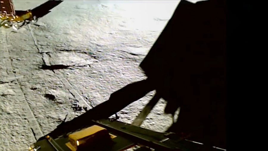 <div class="paragraphs"><p>Chandrayaan-3 Pragyan rover & Vikram lander touchdown spot, on the Moon at the south pole.</p></div>