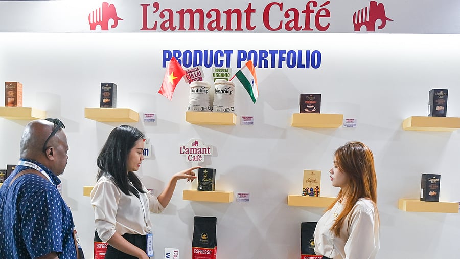 <div class="paragraphs"><p>Visitors at the World Coffee Conference 2023 at Bangalore Palace on Thursday. </p></div>
