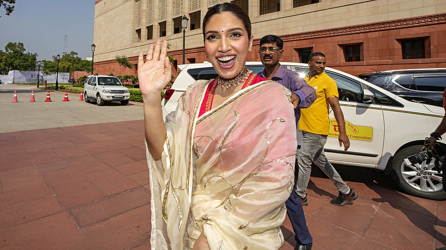 <div class="paragraphs"><p>Bhumi Pednekar at the new Parliament Building, in Delhi.</p></div>