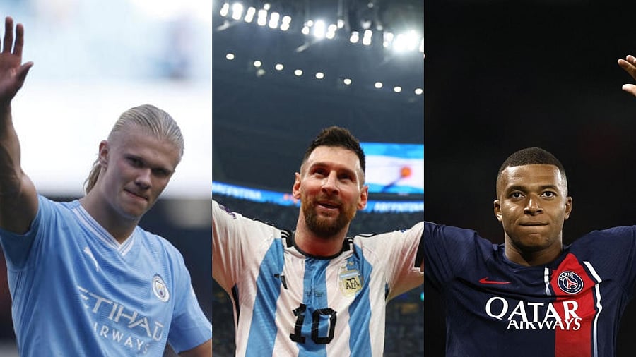 <div class="paragraphs"><p>Erling Haaland, Lionel Messi, and Kylian Mbappe (L-R).</p></div>