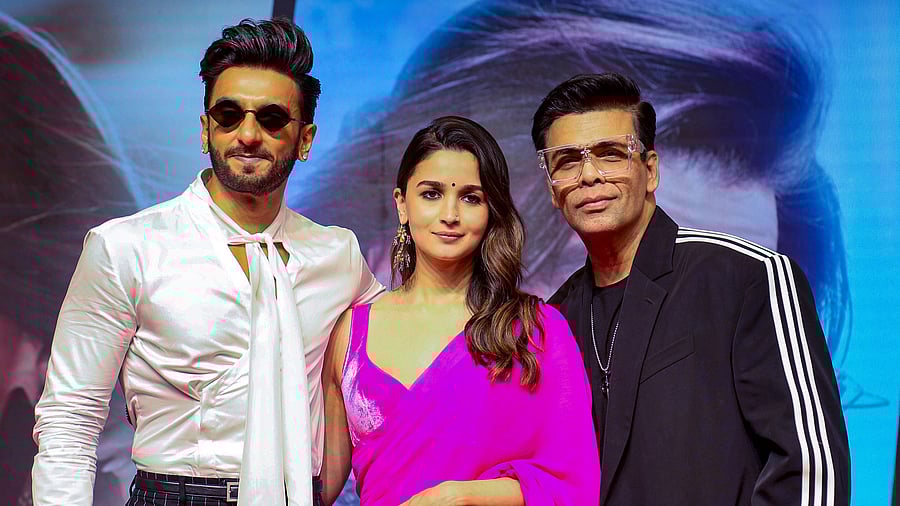 <div class="paragraphs"><p>Actors Alia Bhatt and Ranveer Singh with filmmaker Karan Johar during a press conference of their film 'Rocky Aur Rani Ki Prem Kahani'. </p></div>