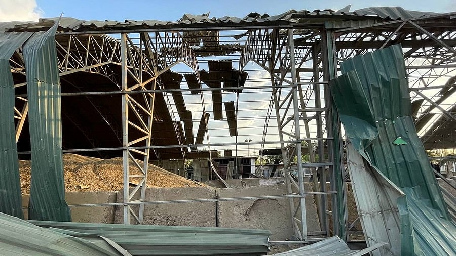 <div class="paragraphs"><p>A grain warehouse heavily damaged by a Russian drone strike is seen at a compound of a port on the Danube, amid Russia's attack on Ukraine, in Odesa region, Ukraine, August 16, 2023.  </p></div>
