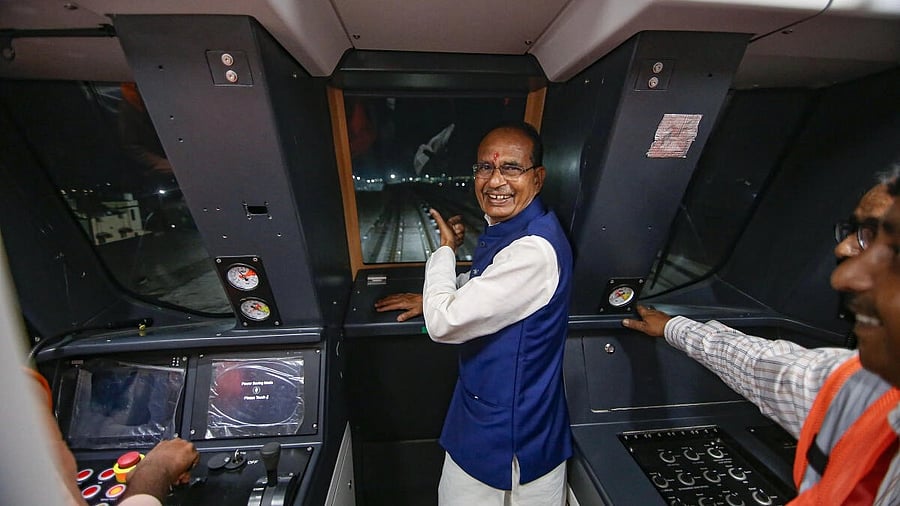 <div class="paragraphs"><p>Madhya Pradesh Chief Minister Shivraj Singh Chouhan during the trial run of Indore Metro train, in Indore, Saturday, Sept. 30.</p></div>