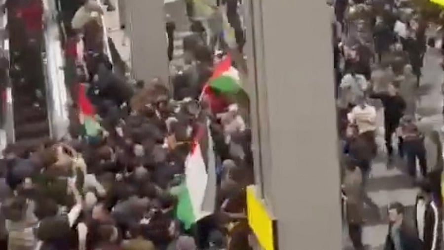 <div class="paragraphs"><p>Pro-Palestinian protesters storm an airport building, in Makhachkala, Russia, October 29, 2023, in this screengrab taken from a video obtained by Reuters. </p></div>