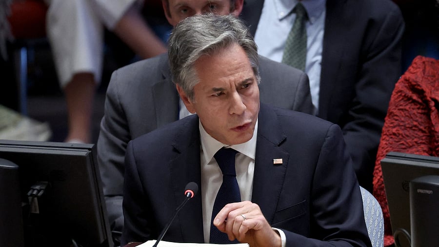 <div class="paragraphs"><p>US Secretary of State Antony Blinken speaks during a meeting on the conflict between Israel and the Palestinian Islamist group Hamas at UN headquarters in New York, October 24, 2023. </p></div>