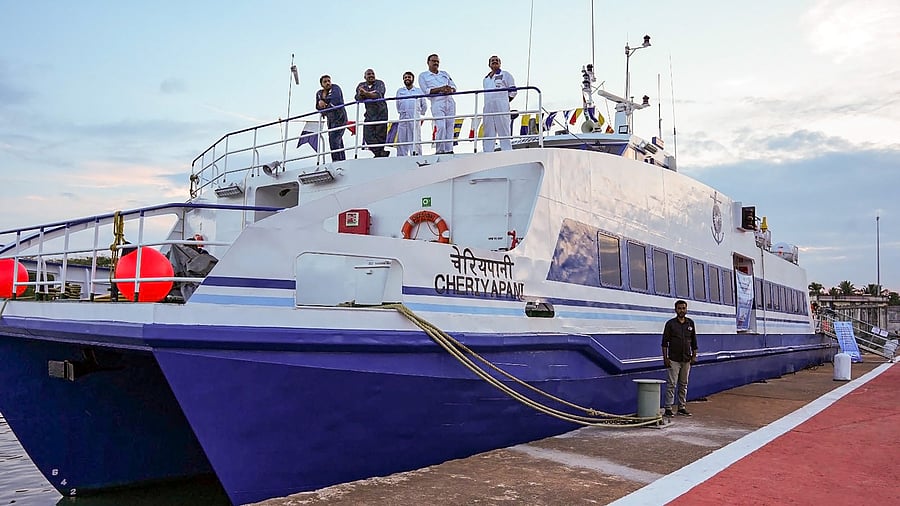 <div class="paragraphs"><p>Cheriyapani, a ferry which will run between Nagapattinam (India) and Kankesanthurai (Sri Lanka), during its flagging off ceremony, Saturday, Oct. 14, 2023.</p></div>