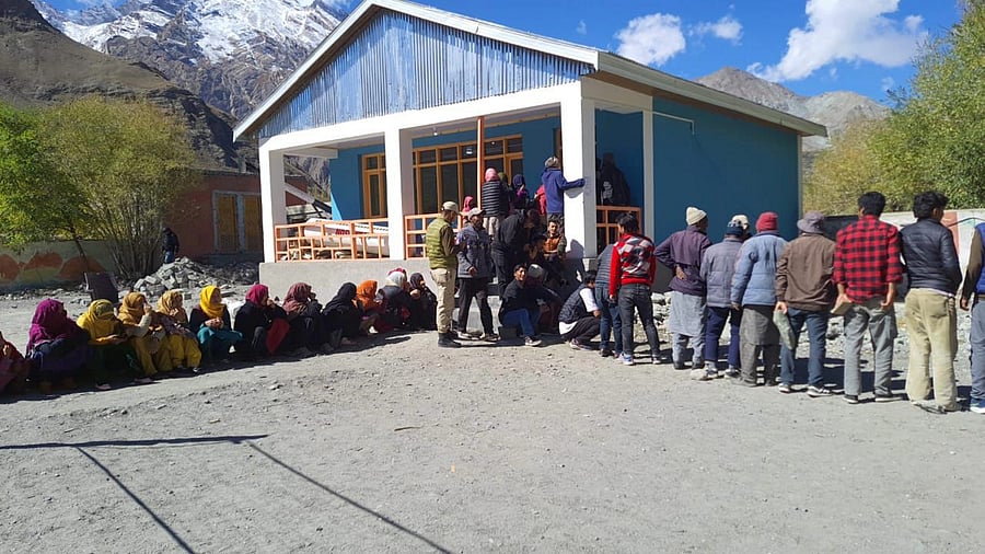 <div class="paragraphs"><p>File photo of voters waiting to cast votes for the 5th LAHDC Kargil elections, in Kargil, Wednesday. </p></div>