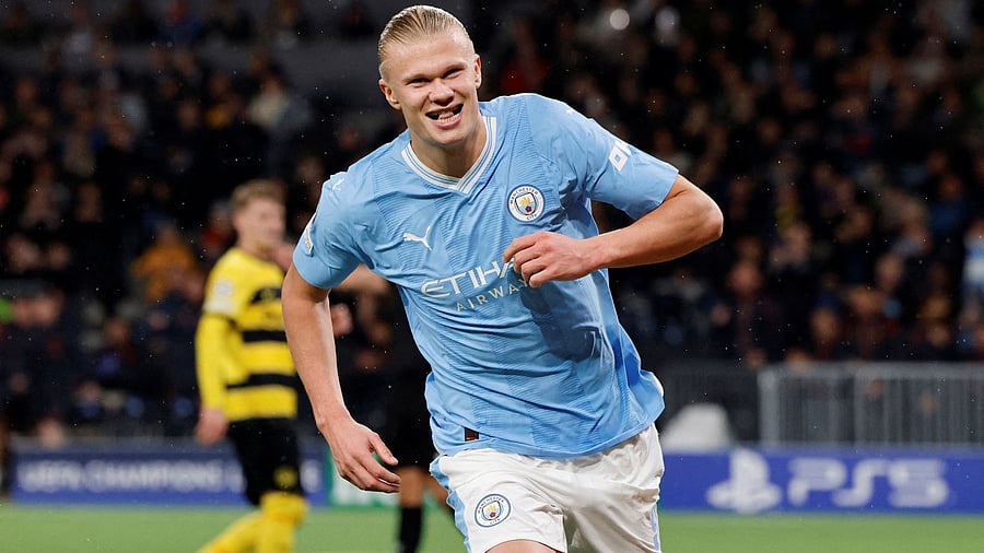 <div class="paragraphs"><p>Manchester City's Erling Braut Haaland celebrates scoring their second goal.</p></div>