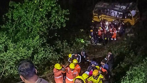 <div class="paragraphs"><p>Rescue operation underway after a bus carrying tourists from Haryana fell into a ditch in the Kaladhungi area of Nainital district.</p></div>