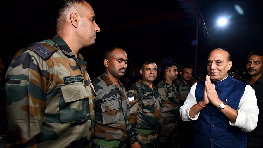 <div class="paragraphs"><p>Defence Minister Rajnath Singh during his visit to Solmora Army Camp, in Tezpur, Monday, Oct. 23, 2023. </p></div>