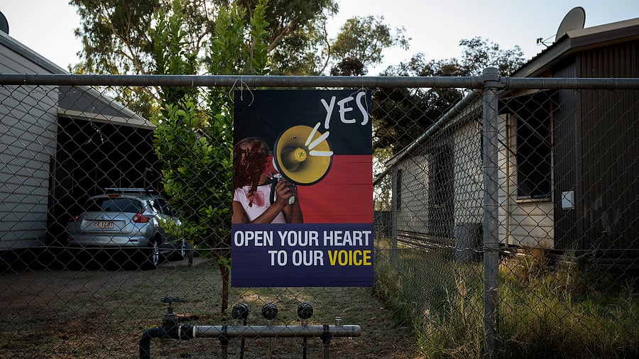<div class="paragraphs"><p>A 'Yes' sign, campaigning for Australia's upcoming referendum on Indigenous issues,  is vandalised with paint as it hangs outside a school teacher's home in Hermannsburg, Australia.</p></div>