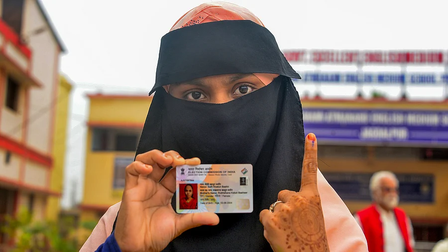 <div class="paragraphs"><p>A voter shows her finger marked with indelible ink after casting her vote for the 1st phase of Chhattisgarh Assembly elections.&nbsp;</p></div>