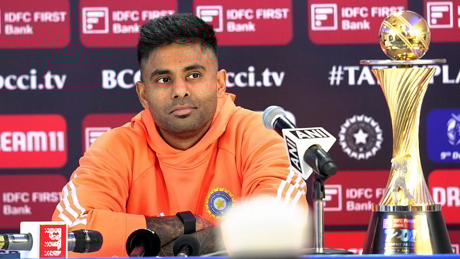 <div class="paragraphs"><p> India's captain Suryakumar Yadav during a press conference on the eve of the first T20 International cricket match between India and Australia at the Dr. Y. S. Rajashekar Reddy ACAVDCA International Cricket Stadium, in Visakhapatnam.</p></div>