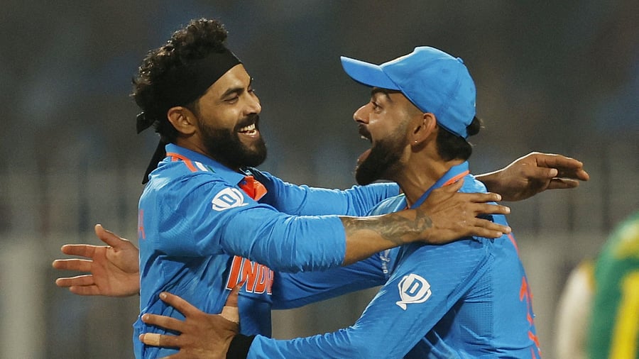 <div class="paragraphs"><p>India's Ravindra Jadeja finished with fifer (5/33) while Virat Kohli (101*) equalled Sachin Tendulkar's record of 49 ODI centuries at the Eden Gardens, Kolkata. </p></div>