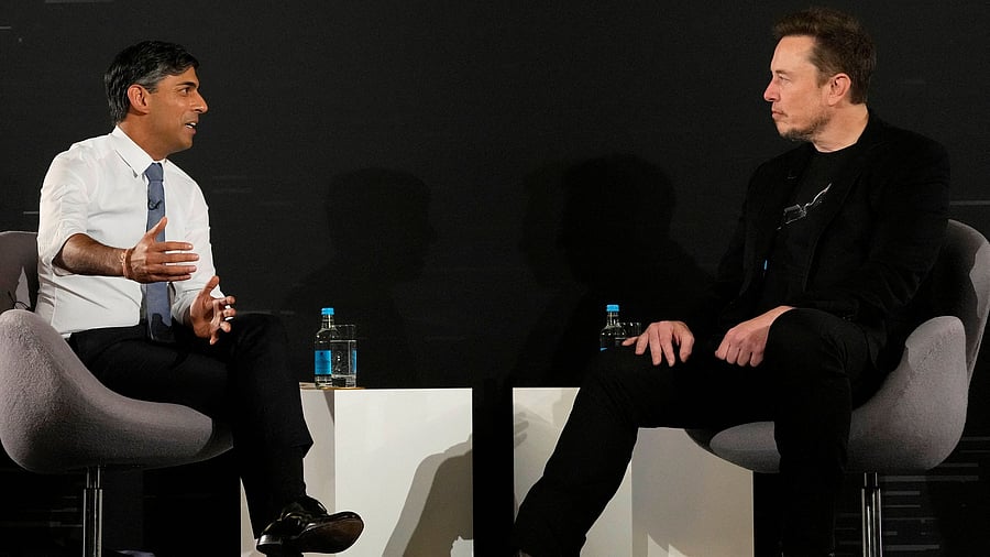 <div class="paragraphs"><p>Britain's Prime Minister Rishi Sunak attends an in-conversation event with Tesla and SpaceX's CEO Elon Musk in London, Britain,.</p></div>