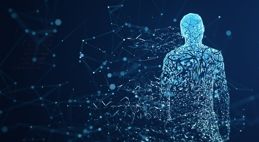 3D rendered depiction of a digital avatar, perfectly usable to visualize abstract topics like artificial intelligence, big data or human identity.