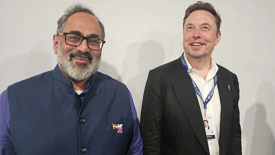 <div class="paragraphs"><p>Union IT Minister Rajeev Chandrasekhar with Tesla CEO Elon Musk.</p></div>