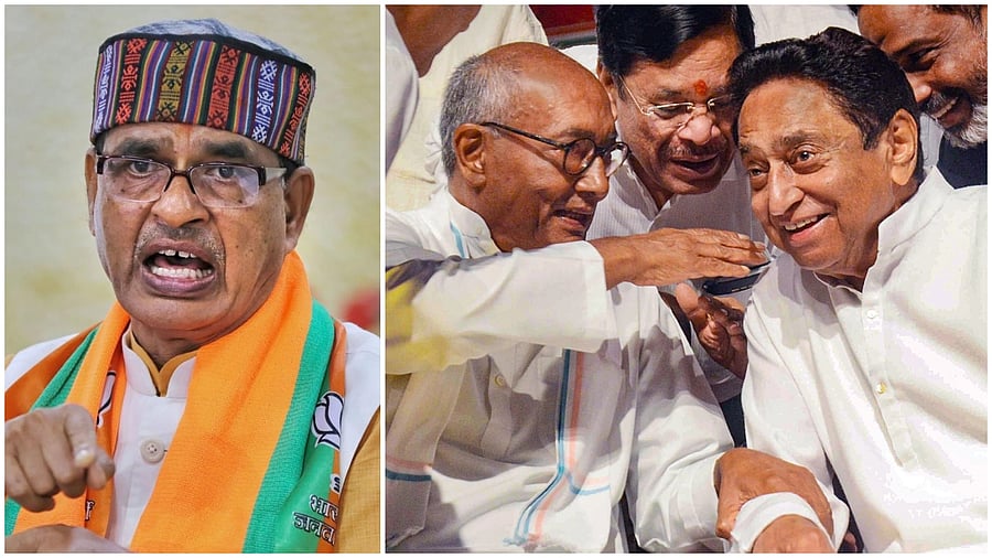 <div class="paragraphs"><p>Madhya Pradesh CM Shivraj Singh Chouhan(L) and Digvijaya and Kamal Nath. </p></div>