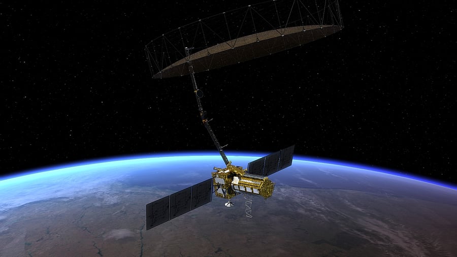 <div class="paragraphs"><p>An artist’s rendering of NISAR in orbit. </p></div>