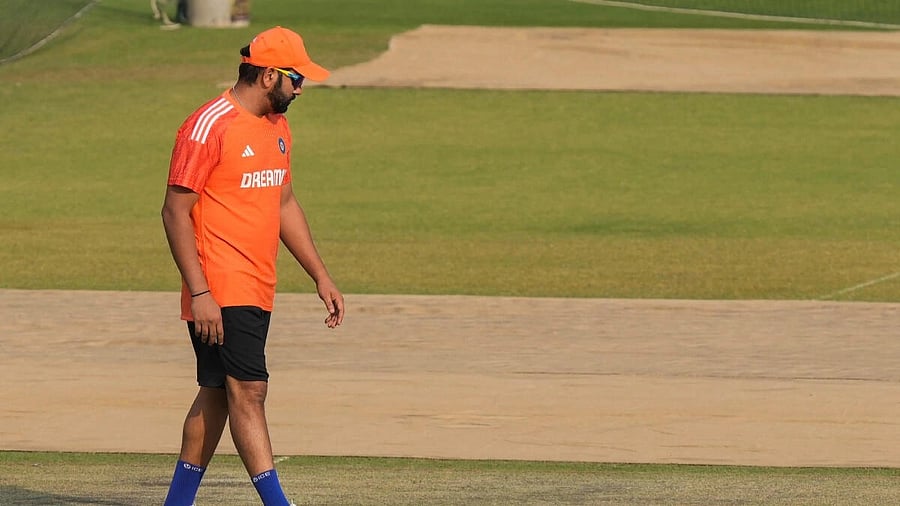 <div class="paragraphs"><p>India’s captain Rohit Sharma inspects the pitch during a practice session ahead of the ICC Men’s Cricket World Cup 2023’s final against Australia, at the Narendra Modi Stadium in Ahmedabad, Friday, Nov. 17</p></div>